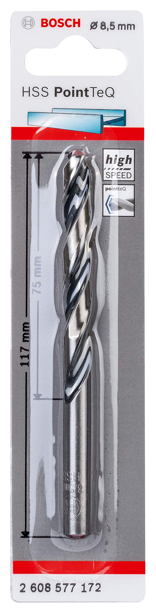 Bosch Professional 2608577172 PointTeQ HSS Twist Bit (for Metal, 8.5 x 75 x 117 mm, Accessories for Drill Driver)