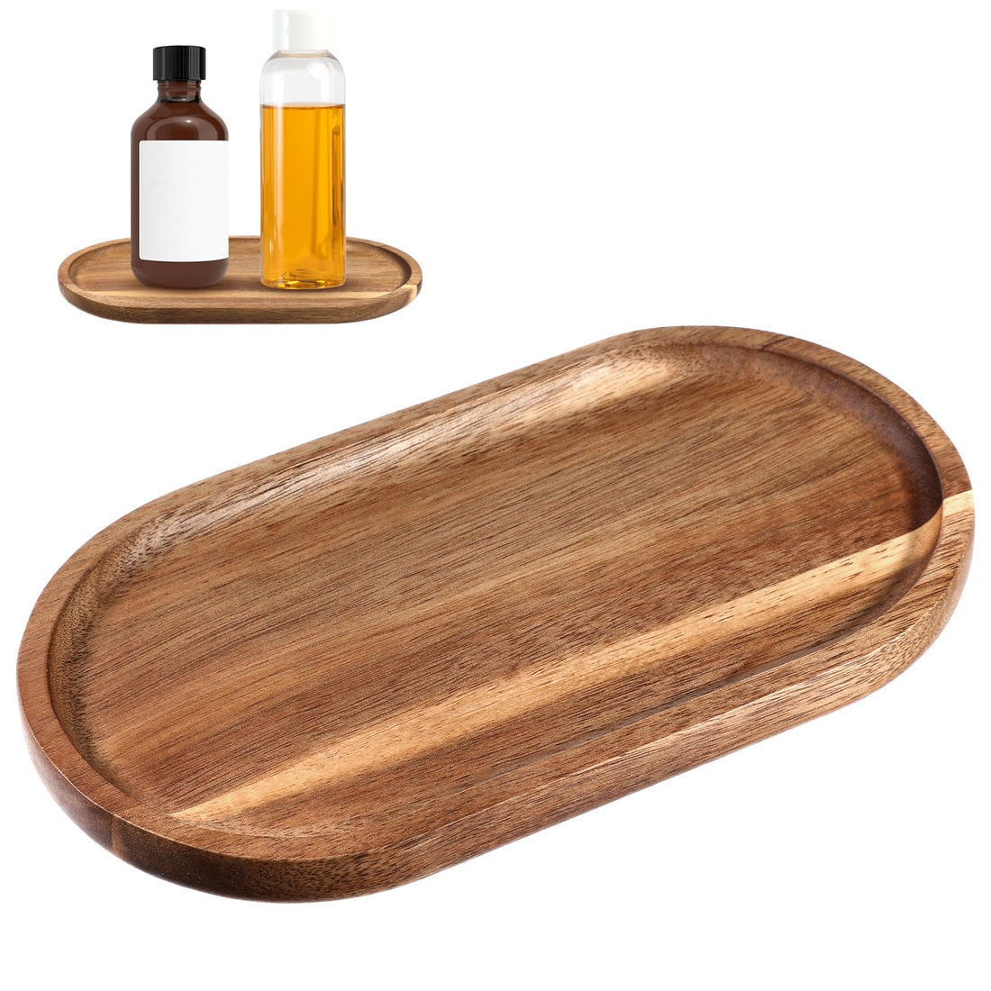 Oval Wooden Serving Tray, Wooden Plate, Acacia Wood, Mini Tray Dispenser, Wooden Kitchen Tray, Wooden Tray, Rectangular Decoration, 19 x 10.5 cm, Wooden Tray for Cosmetics, Worktops, Organiser Tray