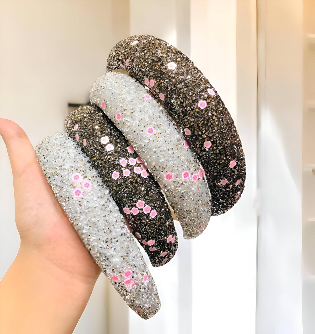Hair Band - Enhance Your Elegance with Our Floral Pattern Headband Featuring Rhinestone Crystals, Perfect for Weddings and Special Occasions (Multi color, 4pcs)