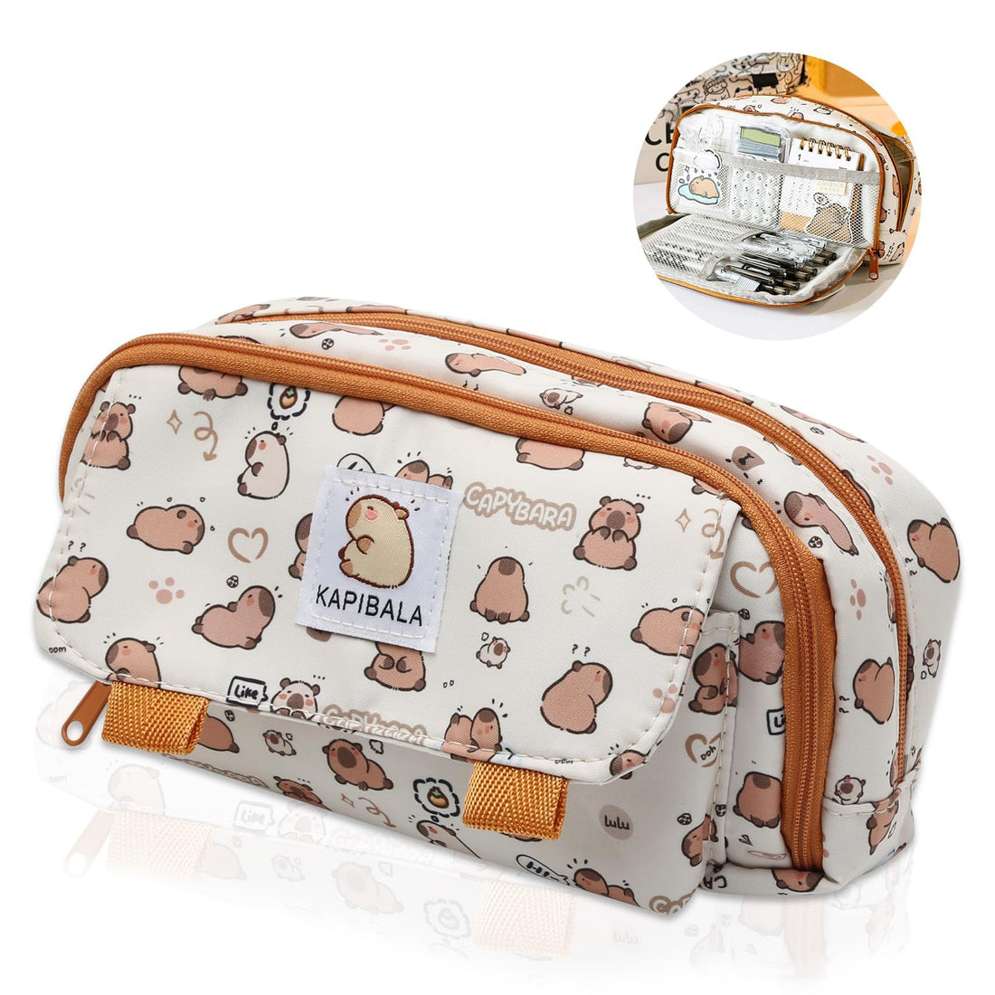 Cute Capybara Pencil Case, Large Capacity School & Office Organizer with Compartments for 50+ Pencils, Personalised Stationery Bag for Girls, Boys, Women & Men