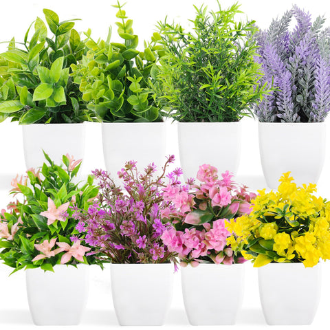 Fake Plants Mini Potted Artificial Plants, 8 Pack Artificial Eucalyptus Flower Lavender Plants Small Houseplants Greenery in Pot, Small Faux Plants Decor for Home Bathroom Office Farmhouse Desk Shelf