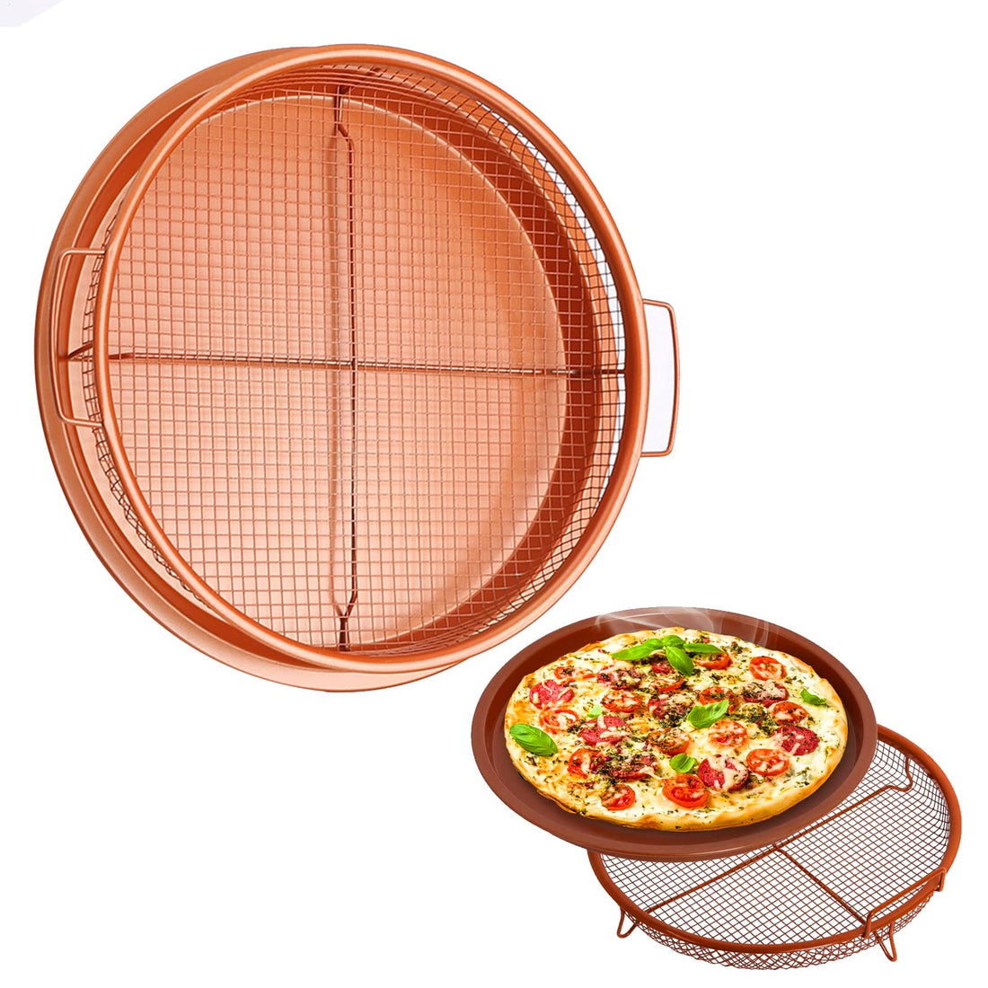 Beauenty Deluxe Air Fry Baking Pan, Pizza pan, Bread Nonstick Crisper Tray, Fry Food Without Oil or Unhealthy Fats Barbecue Basket for Baking and Crispy Foods(Q2)