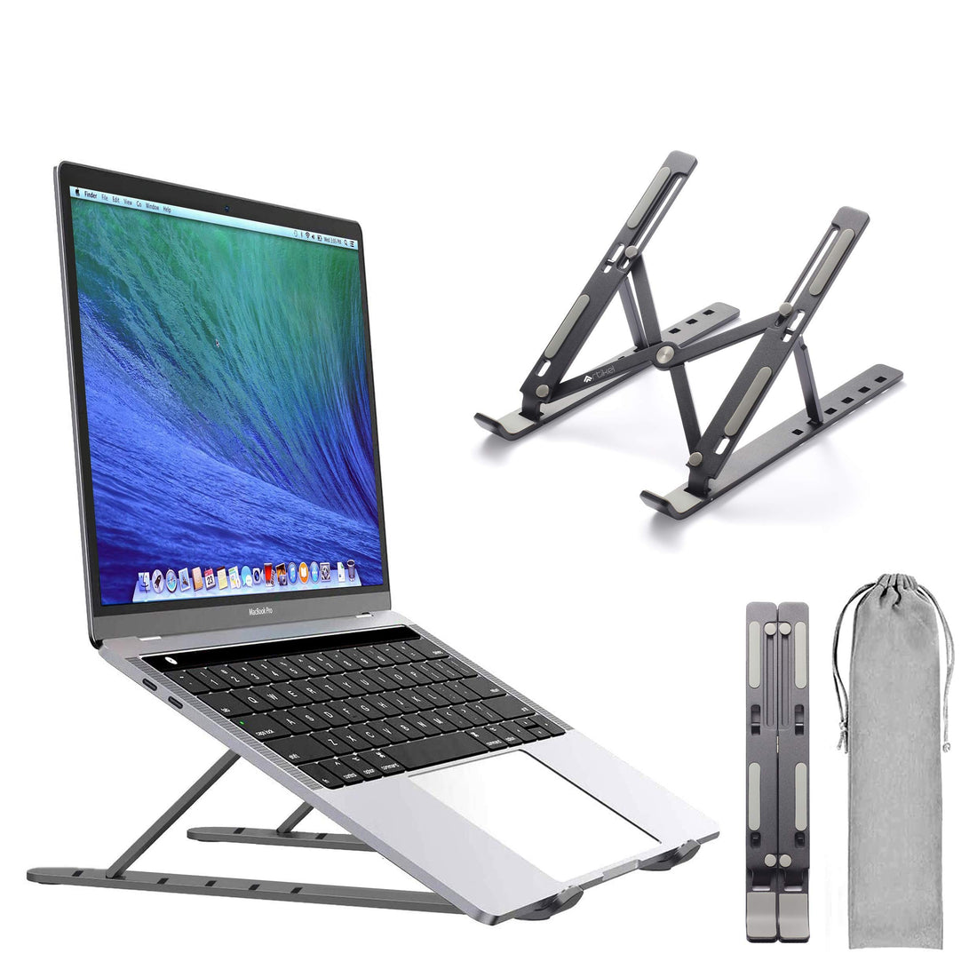Artikel® Uni-Lite+ Laptop Stand with Carry Pouch | 6 Height Adjustable Riser for desk | Increased Laptop Ventilation | Ergonomic Foldable & Portable | Universally Compatible | Carbon Black