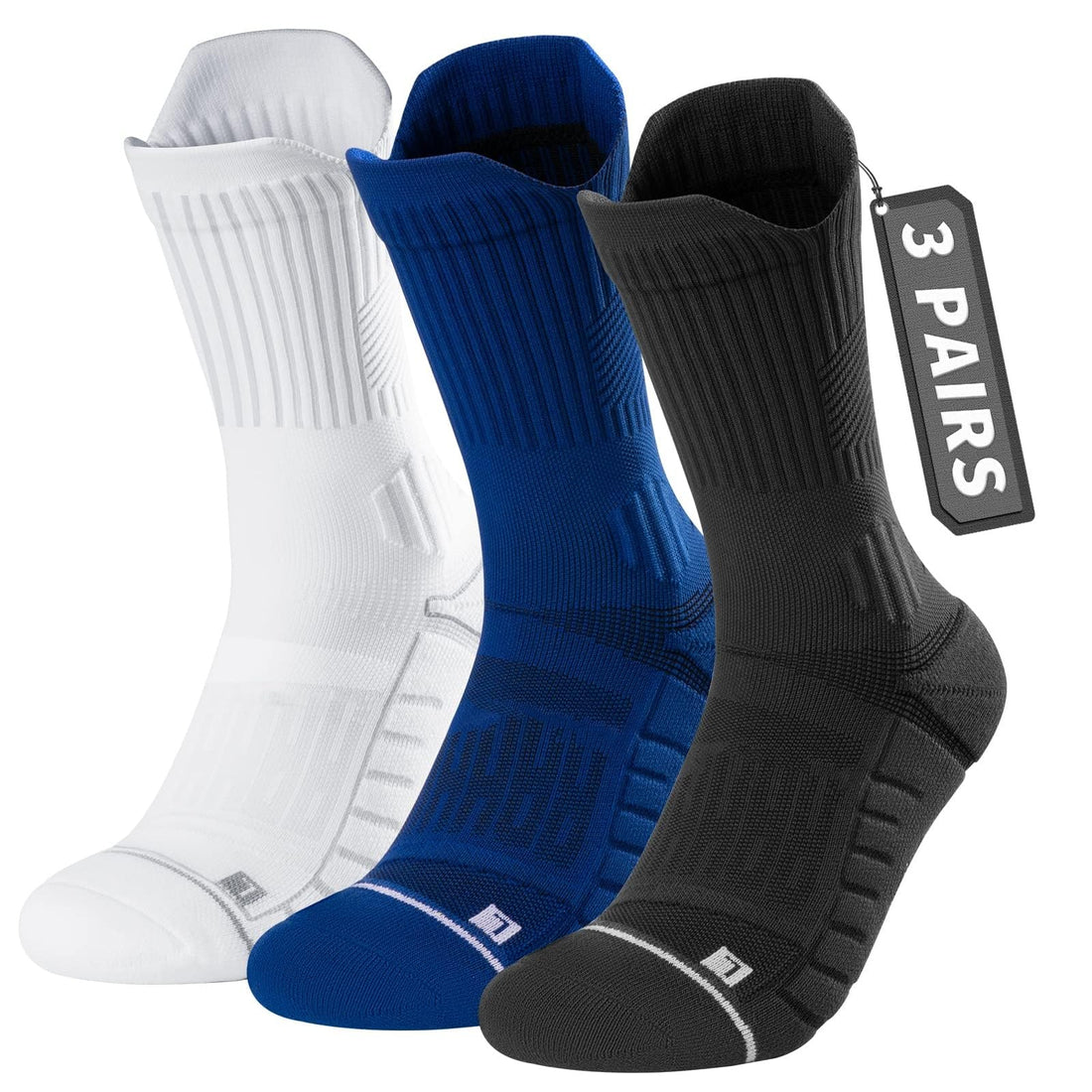 3 Pairs Coolmax Compression Running Socks, Super Thick Mens Hiking Socks, Cushion Crew Socks, Anti-Blister Moisture Wicking Athletic Hiking Socks (L)
