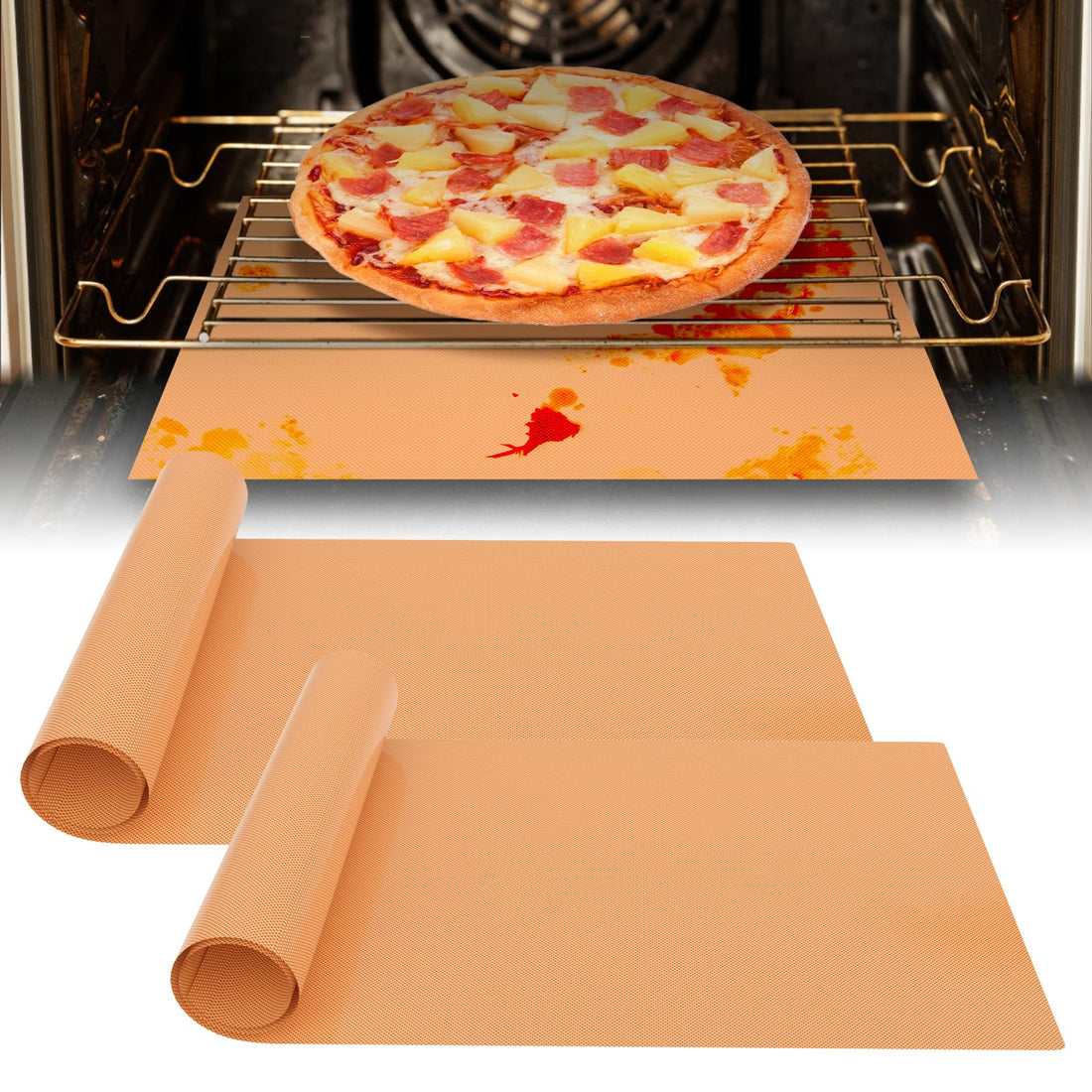 2 Pack Thickened Copper Oven Liners for Bottom of Oven BPA and PFOA Free, Replacement for Aluminum Foil, Heavy Duty Non Stick Teflon Oven Mats for Electric, Gas, Toaster, Grills Etc.