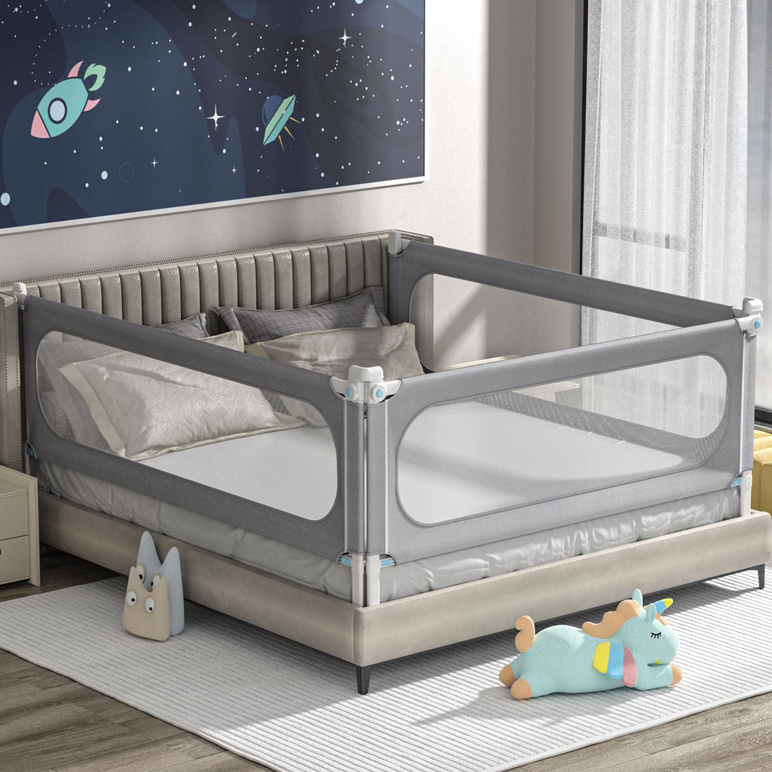 Bed Rails for Toddlers, Height Adjustable Baby Bed Rail Guard, Kids Safety Bed Rail with Child Lock - Universal Designed for Twin, Full, Queen, King Size (1 Side:74.8"(L) ×27"(H))