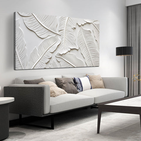 Leaf Art Wall Decor for Living Room - White Abstract Pictures Wall Art for Bedroom - Modern Home Office Wall Decor Size 29" x 59"