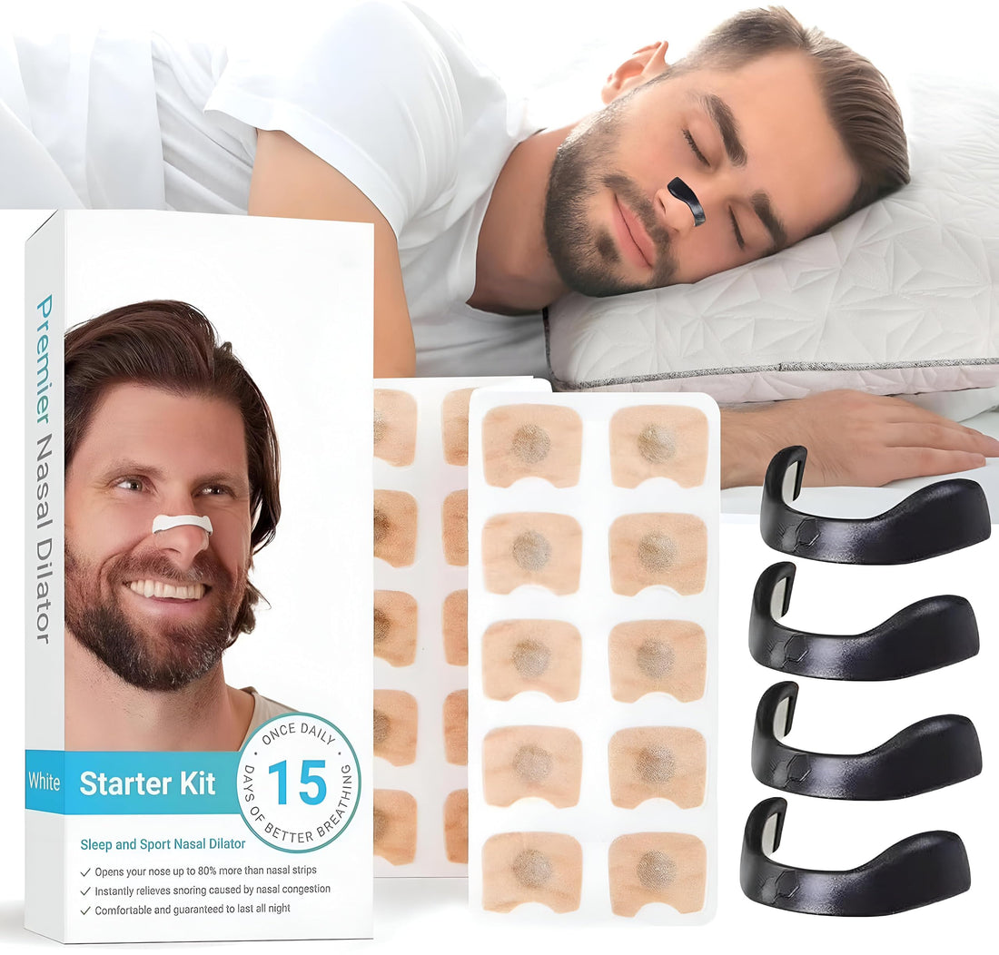 Nasal Breathing Clips - Set of 4 Magnetic Holders with 15 Waterproof Strips for Snore Reduction and Improved Oxygen Flow During Sleep and Exercise