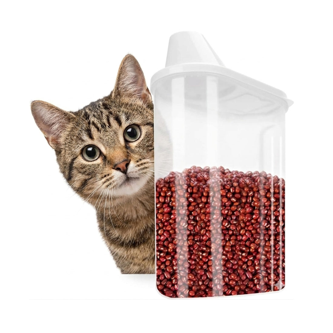 (SET OF 2) Cat Food Storage Container with Lid, Portable Pet Food Container with Large Spout & Measuring Cup, Airtight Pet Food Storage Container for Dogs, Birds, Indoor, Outdoor 870ml (15 * 9cm)