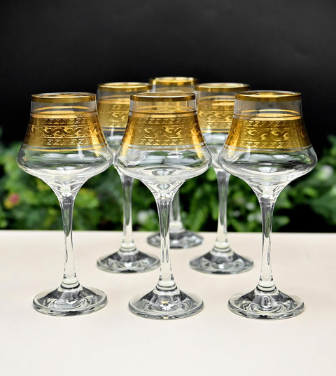 CARMEN VERSACE Glass/Turkish 012963 / Engraved of Golden Strips / 6 Pcs/Elegant design, Trusted Brand, Attractive shape of Sparkling Drink, Smoothies, Juices