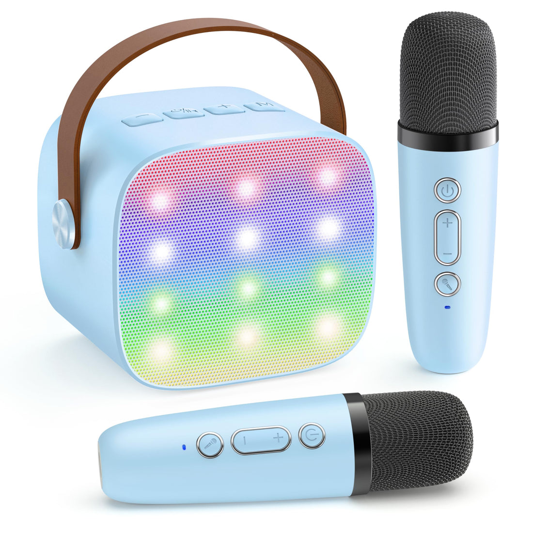 YLL Mini Karaoke Machine for Kids, Portable Bluetooth Speaker with 2 Wireless Microphones, Christmas Birthday Toys Gifts for Boys 3 4 5 6 7 8 9 10 11 12 + Year Old Party Family School(Blue)