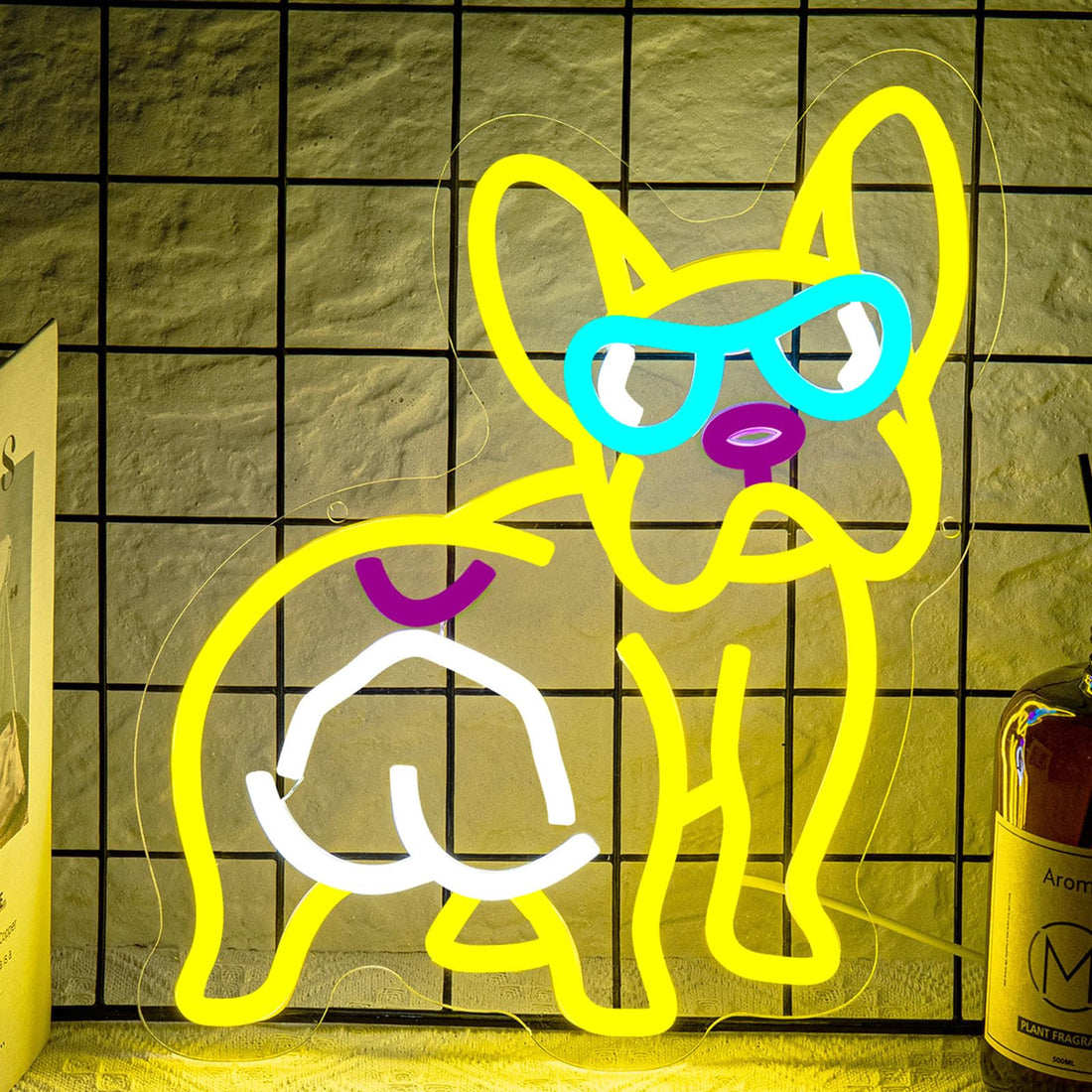 French Bulldog Neon Sign Wearing Glasses Dog Neon Signs for Bedroom Pet Shop Home Party Wall Decoration Animal LED Sign Lights for Birthday Christmas Gift for Dog Lover