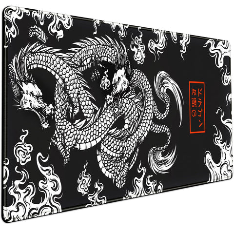 Black Desk Mat White Japanese Dragon Mouse Pad XL Black Anime Big Mousepad Gaming Large Mouse Pad for Men Desk Pad with Stitched Edges Non-Slip Large Computer Mat, 31.5x15.8 in.