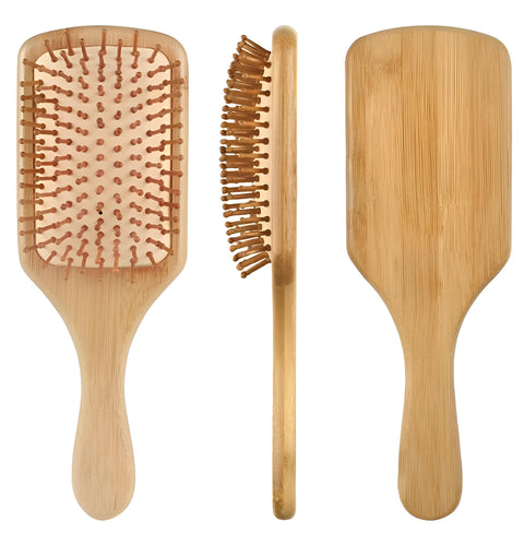 Bamboo Comb - Ergonomic hairbrush crafted for daily detangling and scalp massage, featuring lightweight anti-static bristles to reduce frizz and enhance comfort for every hair type (3 pcs)