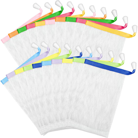 Oruola 20pcs Mesh Soap Bags for Soap Bars,Bar Soap Pouch,3.7 x 5.9 in Soap Saver Bag for Foaming and Drying,Soap Bag with Drawstring Body Facial Cleaning Tool for Bath & Shower (Assorted Colors)