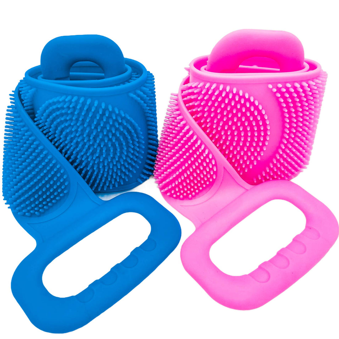 2Pcs Long Silicone Back Scrubber For Shower, Back Cleaner, Silicone Shower Scrubber, Body Bath Brush, Exfoliating Loofah Brushes For Men and Women, Silicone Bath Scrubber, Double Sided (Blue+Pink)