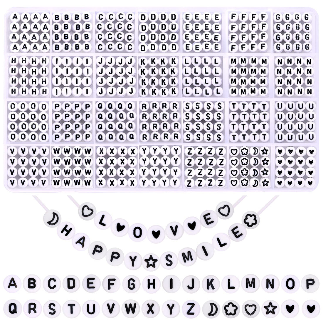 XIMISHOP 1400pcs Round Letter Beads for Jewelry Making,31 Style White A-Z Alphabet Acrylic Beads Kits Heart Beads for Bracelets Making (4 * 7mm)
