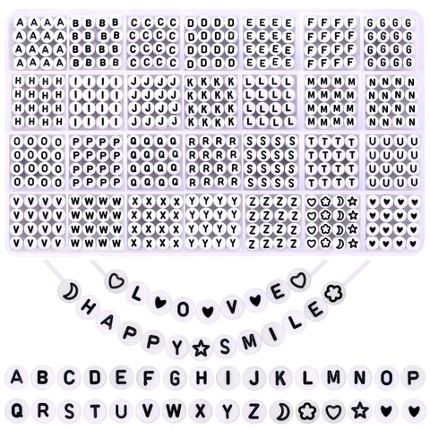 XIMISHOP 1400pcs Round Letter Beads for Jewelry Making,31 Style White A-Z Alphabet Acrylic Beads Kits Heart Beads for Bracelets Making (4 * 7mm)