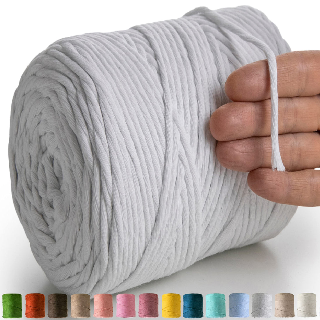 MeriWoolArt Macrame Yarn White - Macrame Yarn 4 mm Coloured 225 m - Super Soft Cotton Yarn, Simple Twist Macrame Cord for Macrame Wall Hanging, Hanging Basket, Curtain and More DIY Decoration