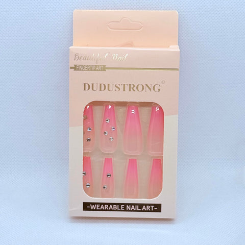 Press On Nails Long Coffin Shape, 10 Color Luxury Set, Beddazled Fake Nails, Wedding and Special Occasion Nails (Pink)