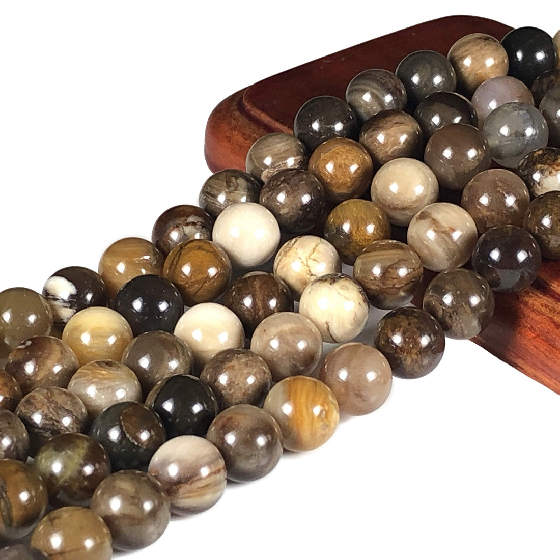 ABCGEMS American Silicified Wood Opalite Beads (Natural Formation of Opal Within the Petrified Wood - Literally Wood Turned into Stone from Ancient Trees) Healing Charka Energy Stone Smooth Round 8mm