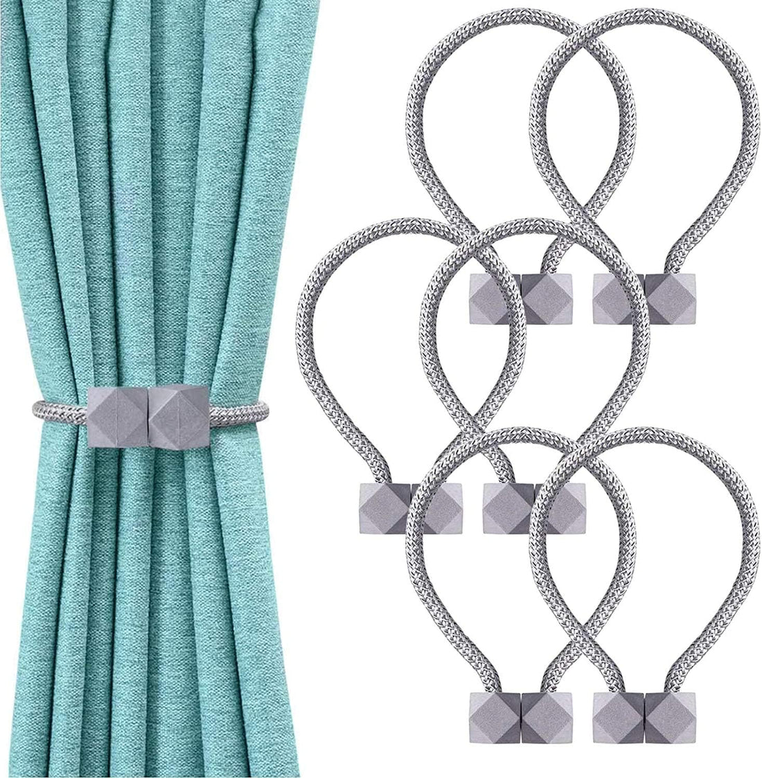 Tie Backs for Curtains Magnetic Curtain Tiebacks Ties Holdbacks for Drapes Holders Rope Hooks Simple Style Hand Woven Room Accessories Outdoor Office Grey 6 Pack