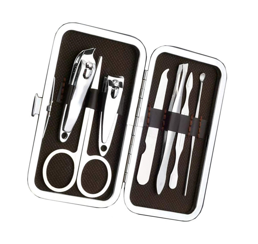 DAHE Nail Clipper Set Nail Tools Stainless Steel Professional Pedicure Set 7PCS, Nail Clipper, Ear Spoon, Tweezers, Eyebrow Scissors (Silvery white)