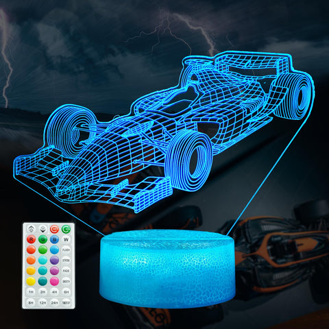 Racing Car Gifts for Boy, Race Car Night Light with Remote Control, 16 Colors Changing, RGB Flashing Mode and Dimmable, Sport Car Gifts for Boys Christmas Decor