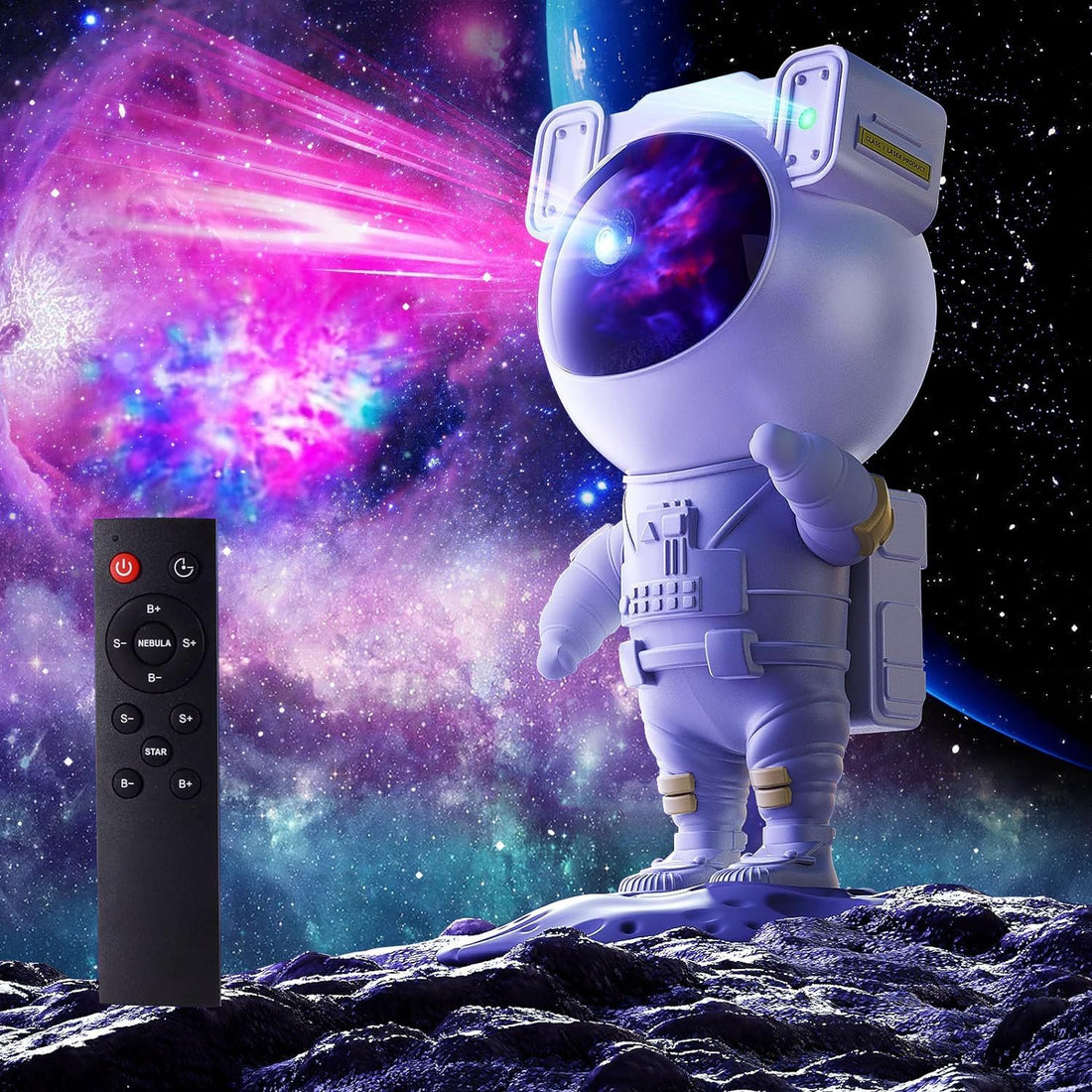 INFLUX Astronaut Light Projector for Kids - Galaxy Nebula Projector with LED Ceiling Light for Bedroom, Starry Nebula Ceiling LED Lamp with Timer and Remote- Perfect Night Light and Gift for Kids