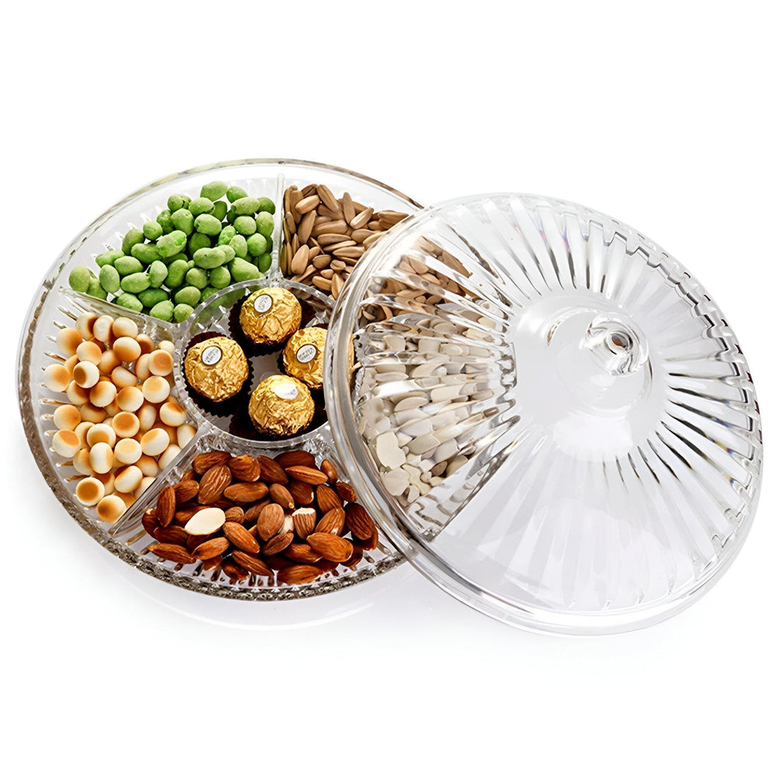 Snack Plate - 12" Round Serving Tray with Lid, Perfect for Dividing and Storing Dried Fruits, Nuts, Desserts, Cakes, Fresh Fruits in Style