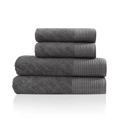 Premium Quality Cotton Bath Towel Set, Pack of 4 Pieces (Different Sizes), Ribbed Design Ultra Soft and Highly Absorbent Towels, Ideal for Hotel, Spa and Everyday Bathroom Use (Grey)