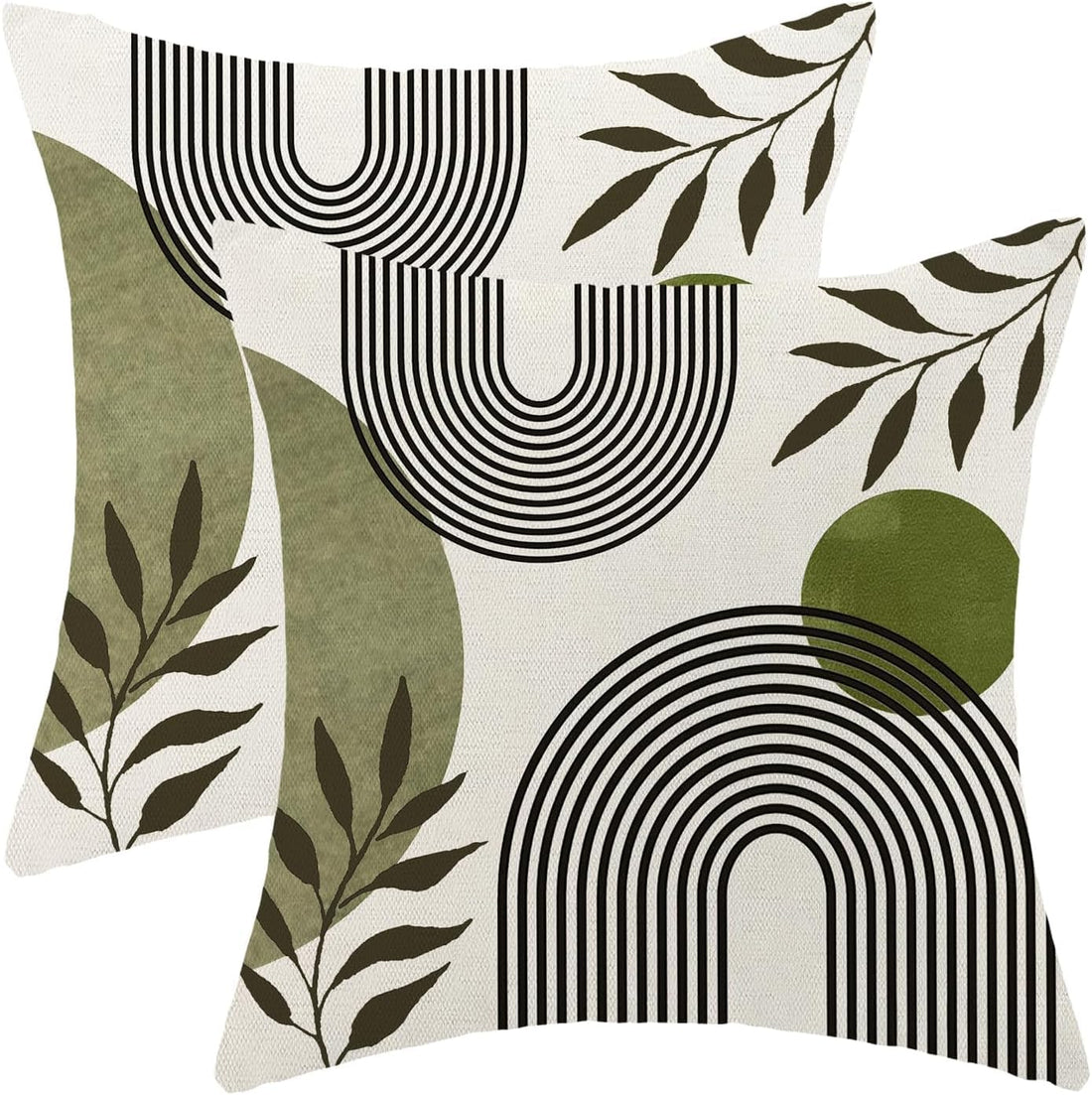 Boho Pillow Covers 18x18 Pack of 2 Mid Century Boho Green Sunset Leaf Throw Pillow Covers,Modern Abstract Decorative Pillowcase Farmhouse Linen Cushion Case for Home Sofa Couch Outdoor
