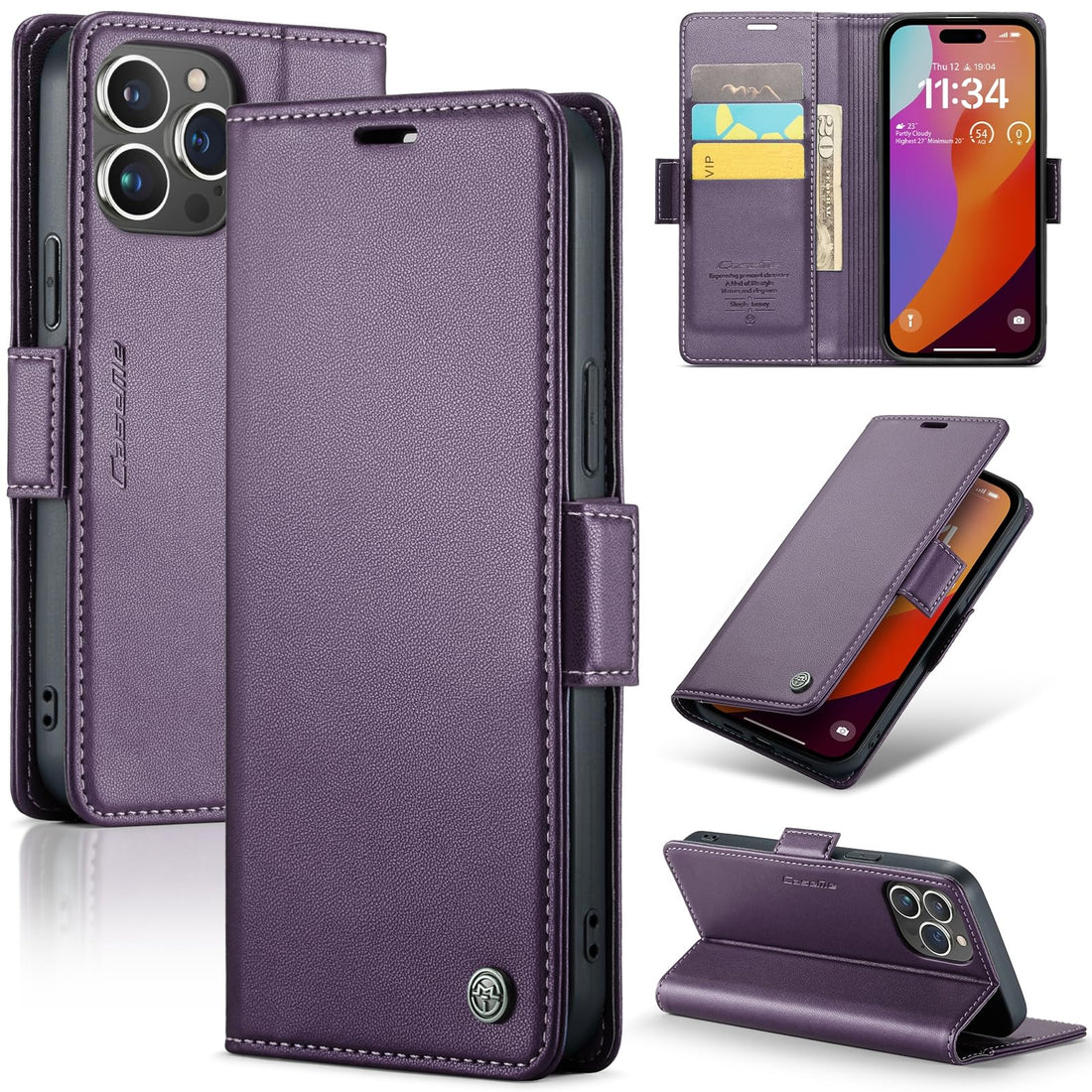 Phone Case Compatible with IPhone 15 Pro Max Case, Premium PU Leather Flip Case Cover with Card Holder Slot Compatible with IPhone 15 Pro Max (Purple)