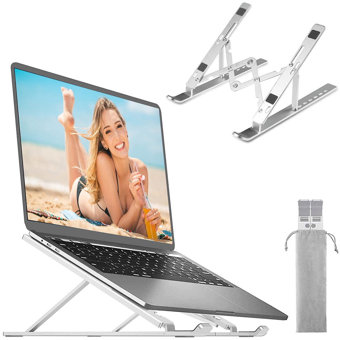 MONADIKOS Aluminium Adjustable Foldable Ventilated Cooling Computer Support Stand for Apple MacBook Pro/Air, HP, Sony, Dell, More (10 to 15.6in)
