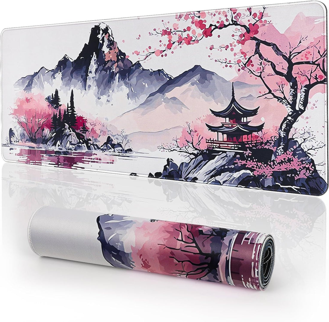 Gaming Mouse Pad (70× 30cm) for Keyboard and Mouse Desk Mat – Anti Slip Rubber Base – Stitched Edges – Waterproof – Speed Edition (Japanese Watercolor Art)