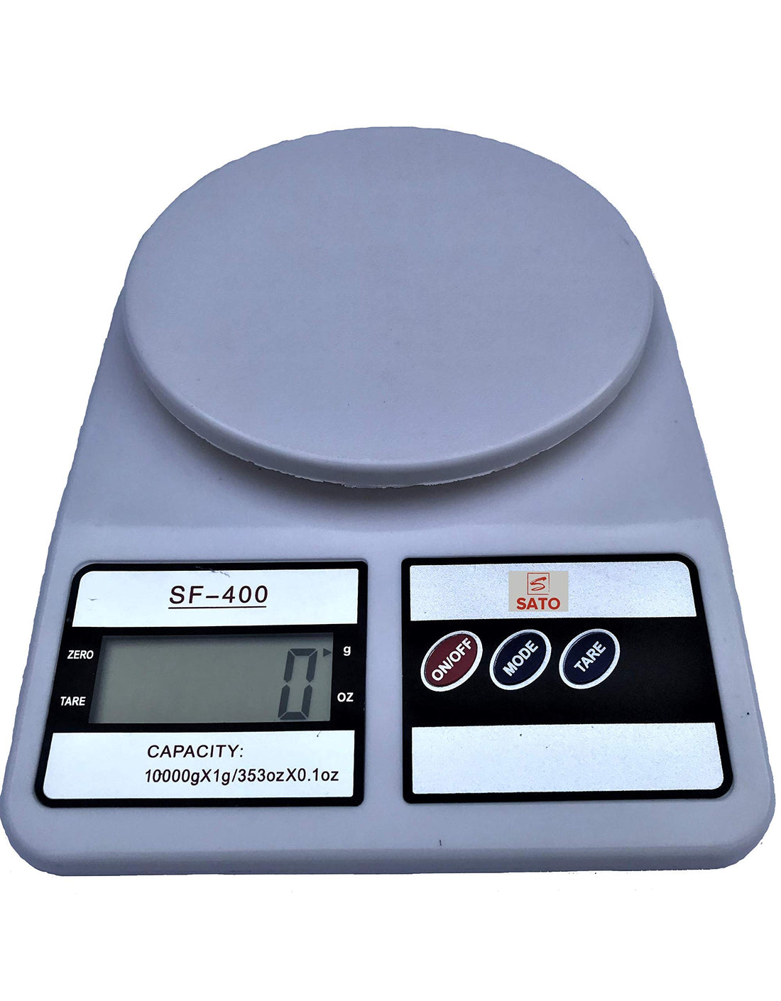 SATO Digital Kitchen Food Scale SF-400, Cooking and Baking, Weight gr - lb - oz, 22 lb - 10 kg, With TARA, Scale Kitchen Accurate - High Precision, Color White