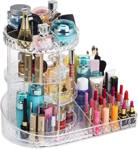 Rotating Makeup Organizer Base, 360° Rotatable Nail Pole With Large Tray for Lipstick, Cosmetics, Skincare, Great for Bedroom Bathroom Decoration, Transparent, 15
