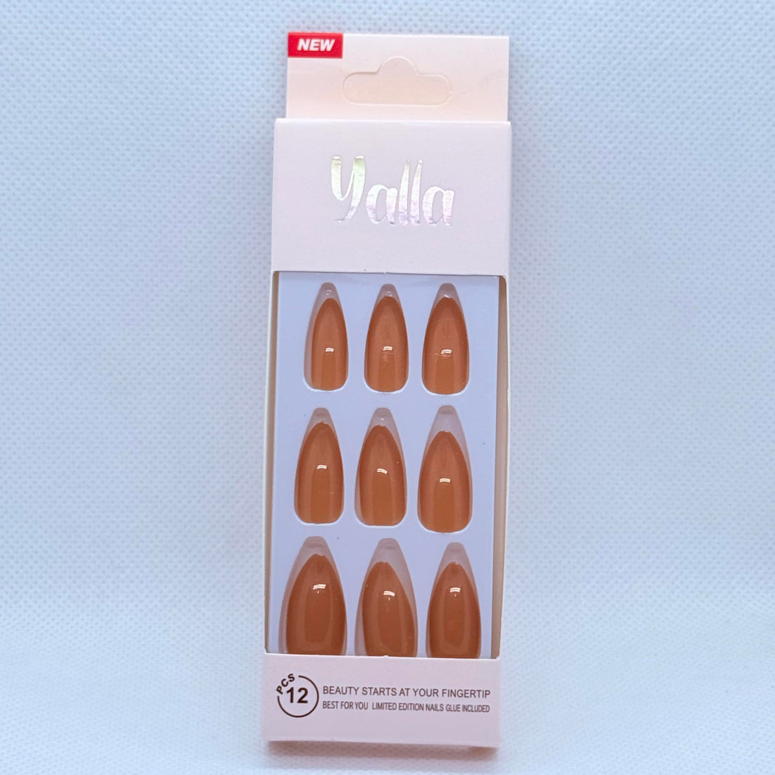 Press On Nails Almond Shape, 9 Solid Color Set, Short Medium Length Fake Nails | Easy Apply Professional Look (Dark Beige)