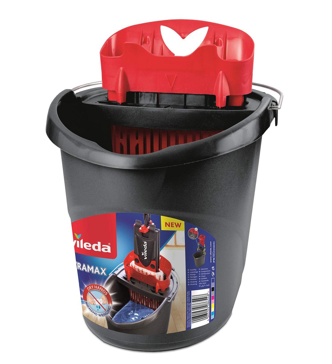Vileda Ultramax Power Plastic Bucket and Press, Black and Red