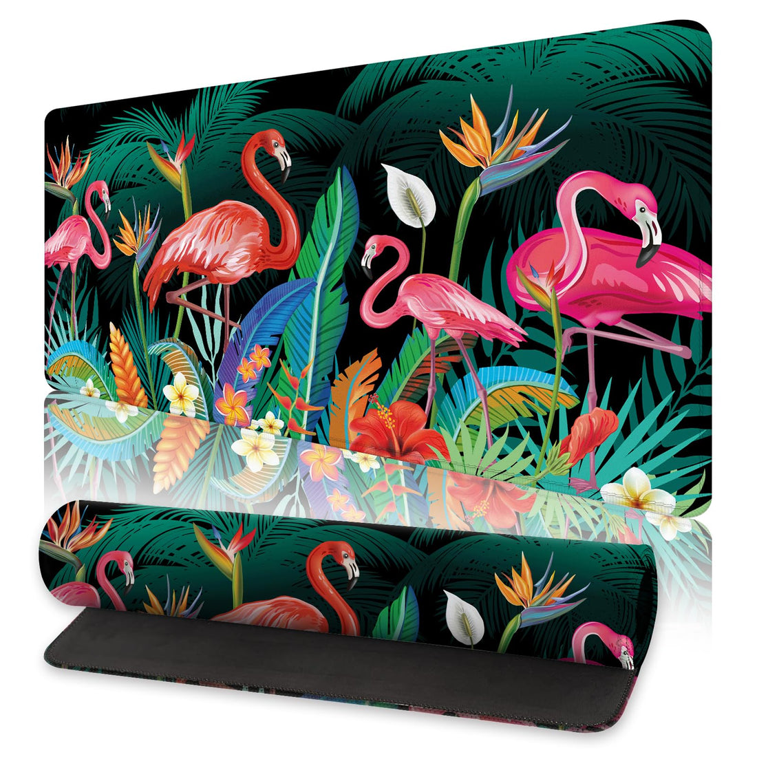 Desk Mat Non Slip Gaming Mouse Pad Soft Pads Tropical Flowers Leaves Parrot Desktop Protector Covers 31.5x11.8 for Home Office Keyboard Laptop Computer and Writing