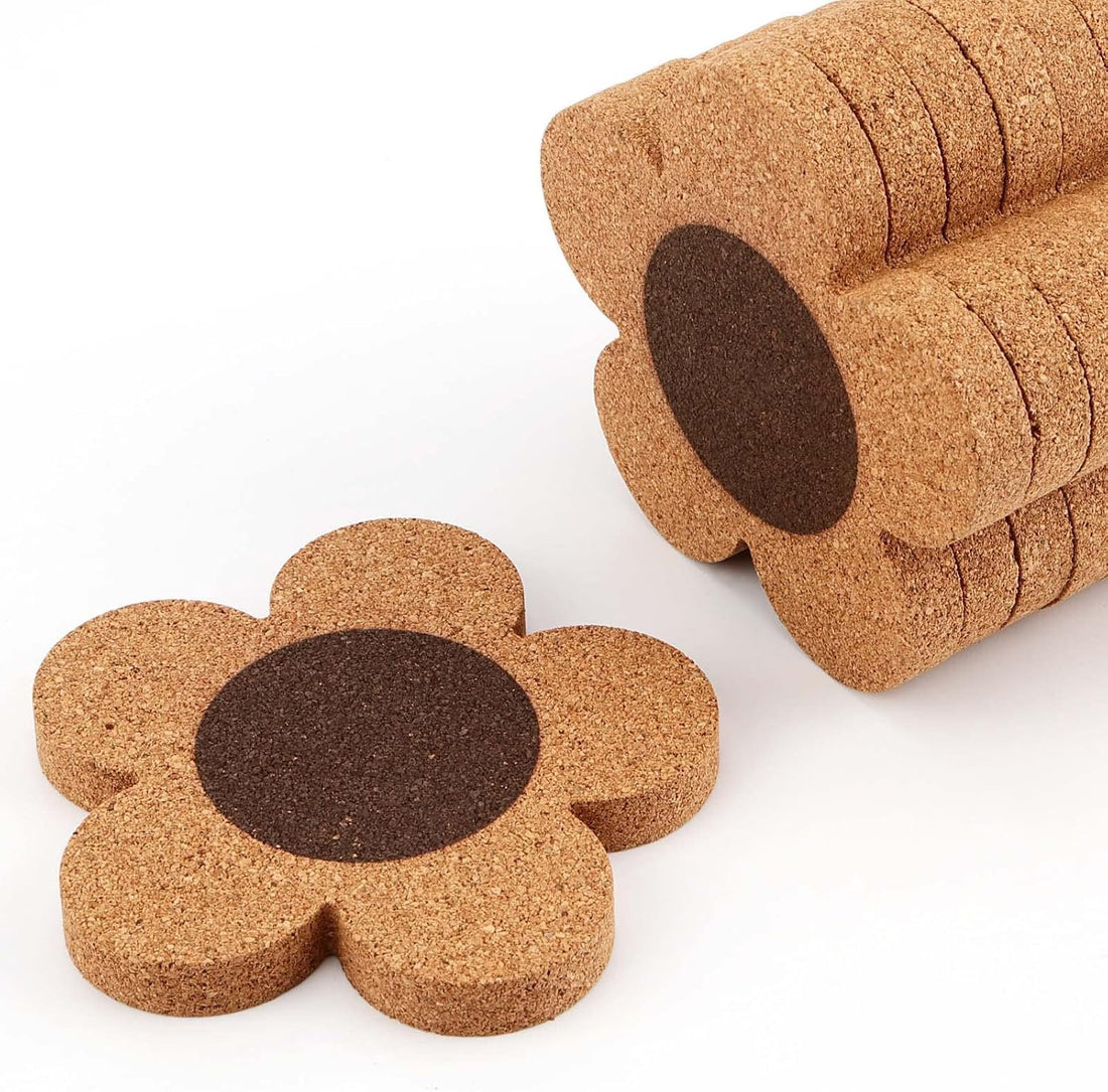 Flower Shape Cork Coasters, 4 Inch Thick Absorbent Reusable Coffee Coasters for Coffee Wine Desk Glass Table Dollar Houseware Import