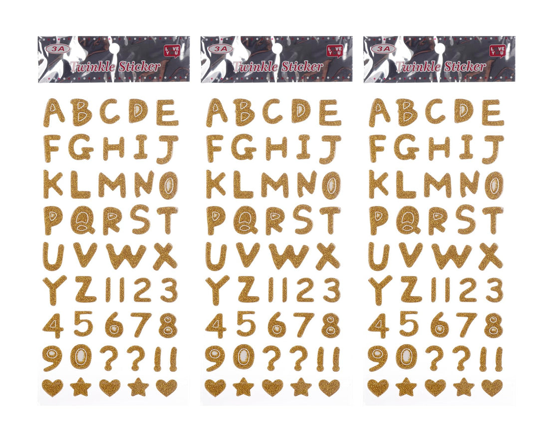 3A 3A-5118-Gold35 English Letters and Numbers Plastic Sticker Set of 3 Pieces For Kids - Gold 2240-3