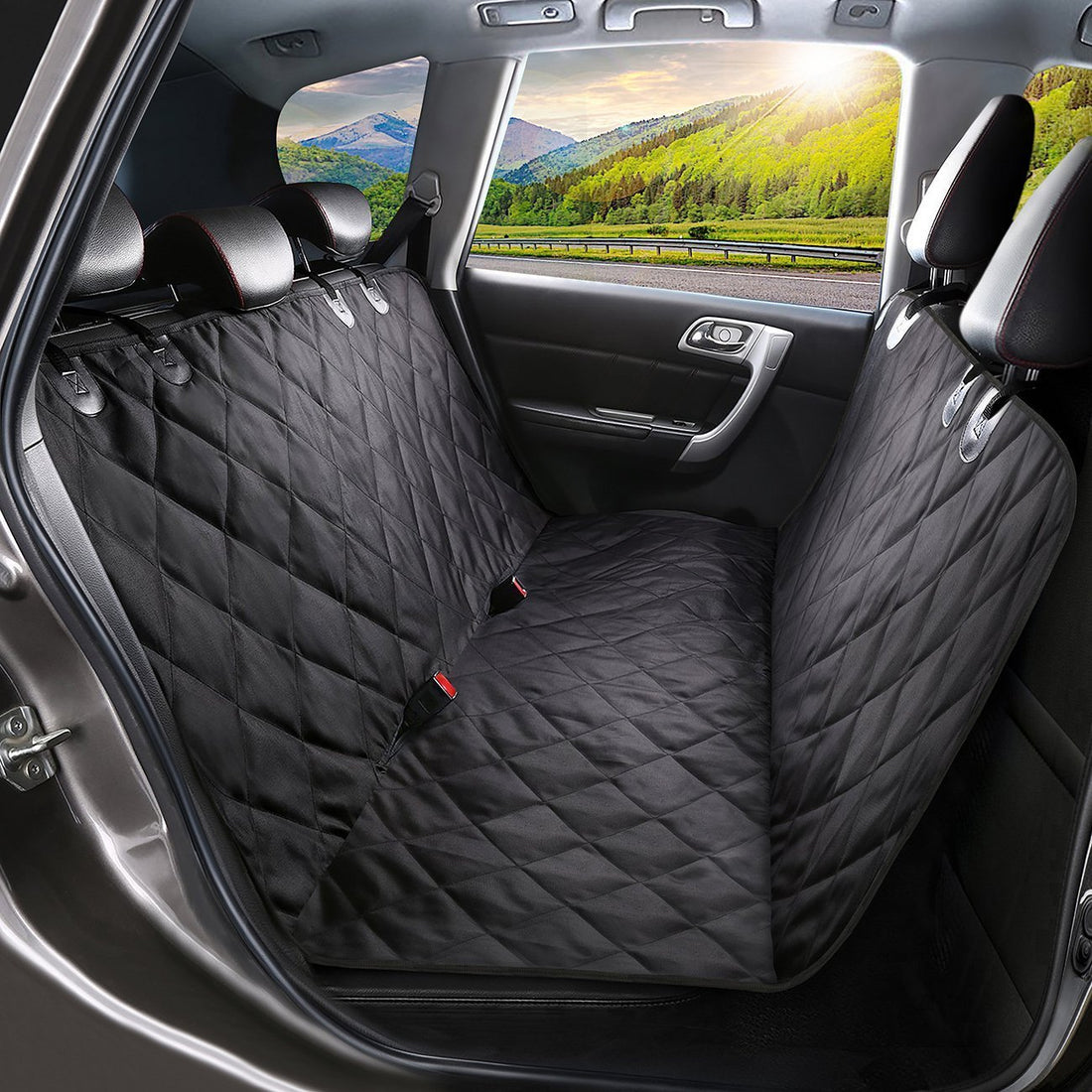 SHINE HAI Dog Car Seat Cover, Waterproof & Scratch Proof & Nonslip Back Seat Cover, Dog Travel Hammock with Seat Anchors, Machine Washable, Durable, Universal fits All Cars, Pet Cover(Black)
