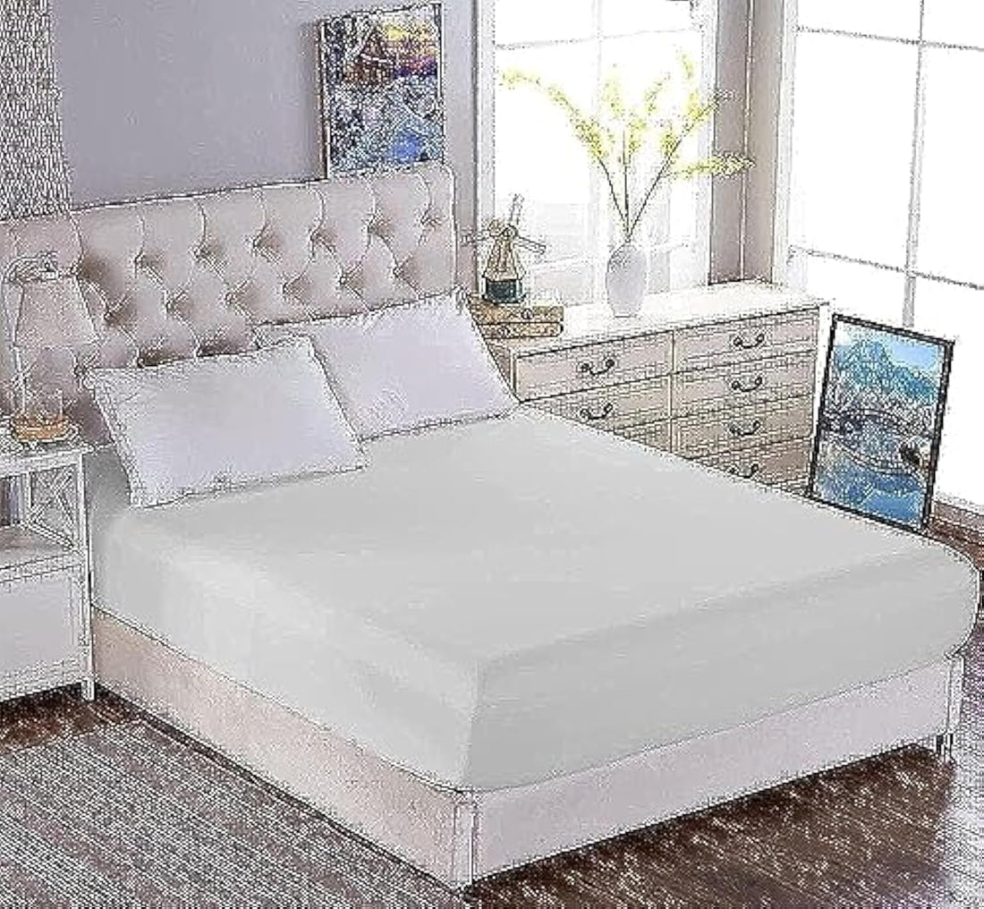 Tigers Trade Lines Elastic Bed Sheet Set for Home,Hotels & Touristic Village- 3 Piece Cotton-from Tigers, White, Queen size (200 * 160cm) Mattress height 40cm