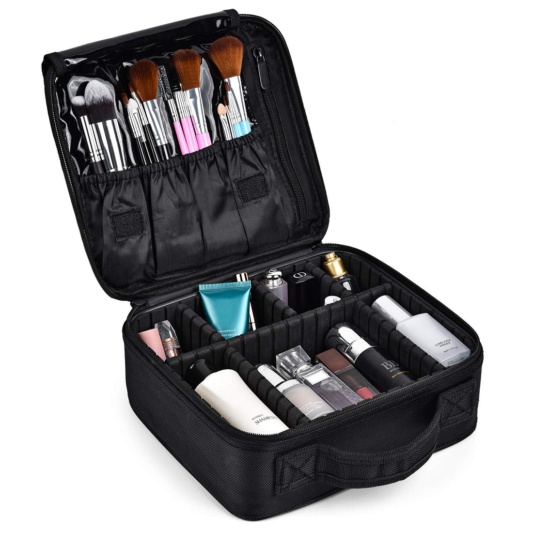 Travel Makeup Case Professional Cosmetic Train Cases Artist Storage Bag Make Up Tool Boxes Brushes Bags with Compartments Waterproof Detachable Vanity Organizer