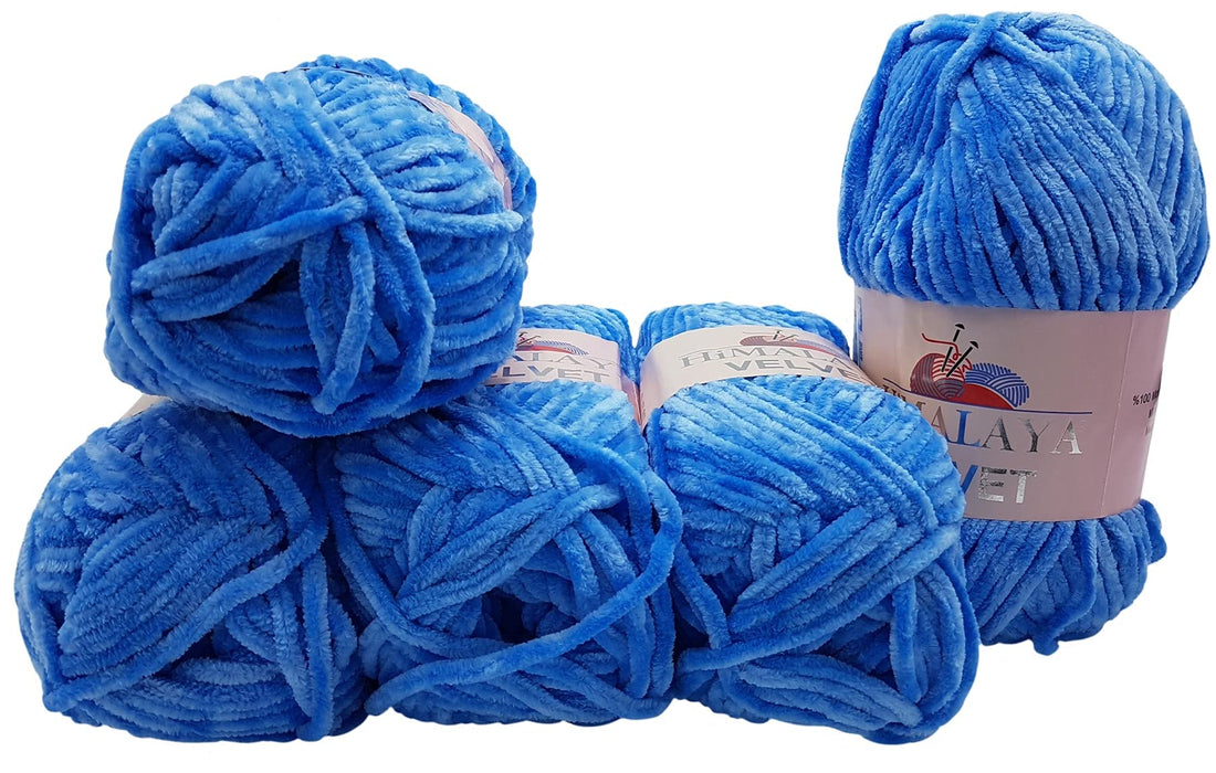 5 x 100 g Himalaya Velvet Micro-Polyester Knitting Wool, Baby Wool, Velvety 500 g Wool (Blue 90027)