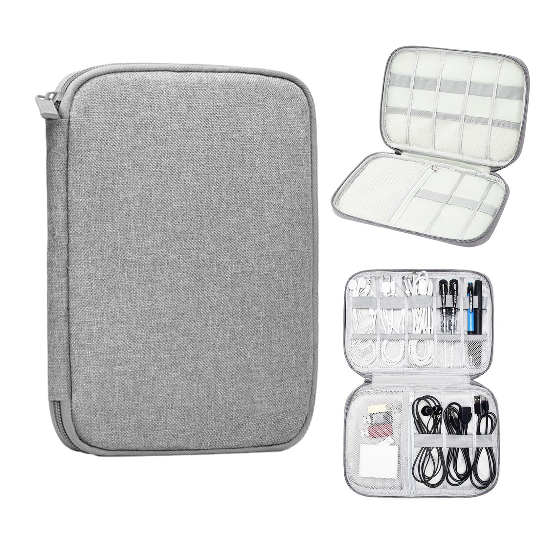 Cable Bag, Travel Accessories Cable Bag Organiser Travel Essentials Cable Organiser Bag Cable Bag for Mobile Phone Cable Hard Drive Power Bank SD Cards Cable Bag Organiser, gray, Klein bis