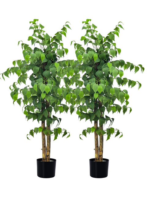 Aphighjoy Fake Plants 4FT 2Packs Artificial Ficus Tree with Curly Leaves & Real Trunk, 48'' Fake Ficus Tree Artificial Potted Plants Housewarming Gift for Home Office Kitchen Decor…