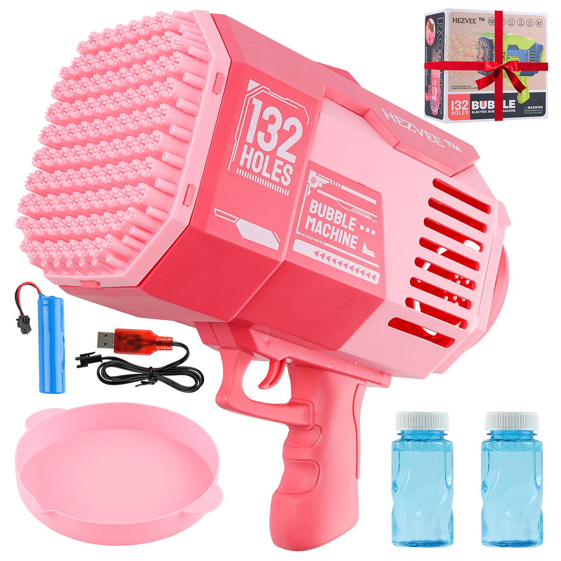 Unleash Endless Fun with 132 Holes Bazooka Bubble Gun-The Perfect Toy for Kids Above 3 Years, Experience the Thrill of Bubble with Bubble Gun Bazooka-The Bazooka Gun That Makes Bubbles More Fun (Pink)