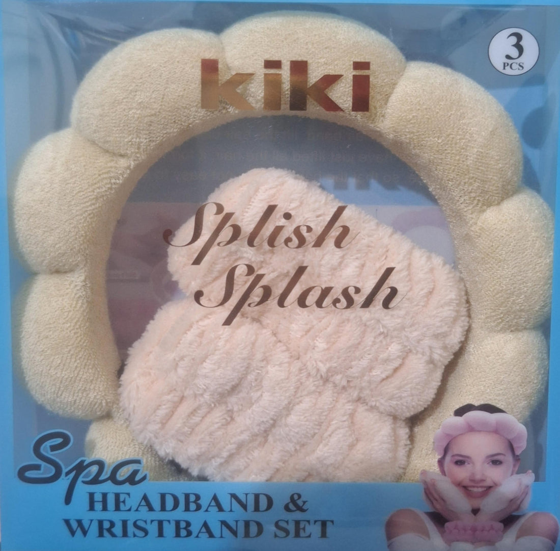 Headband and 2 Hair Bands, Women Sponge Terry Towel Headband for Skin Care, Face Washing, Makeup Removal, Shower, Face Mask Application, Soft and Absorbent Material (Light Beige, One Size)
